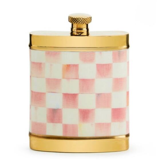 MacKenzie-Childs Other - MacKenzie-Childs Rosy Check 3260 Flask - Pink and Gold Checkered Flask - NWT
